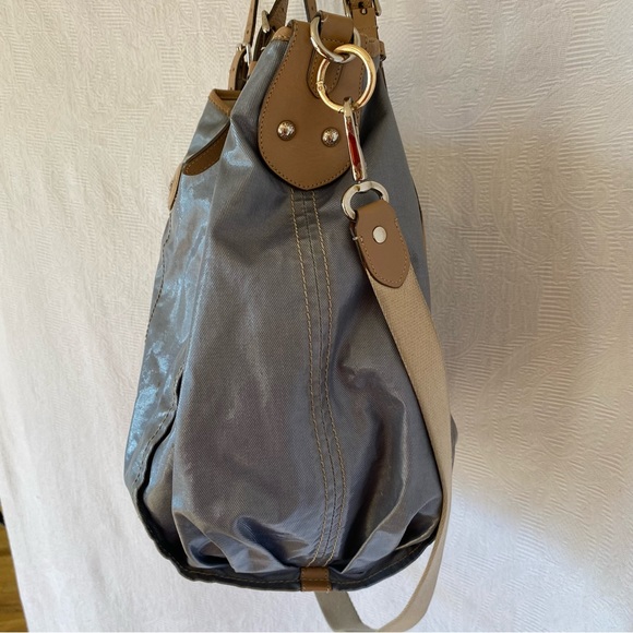 Tods coated canvas two way bag blue with tan leather trim - Picture 3 of 15